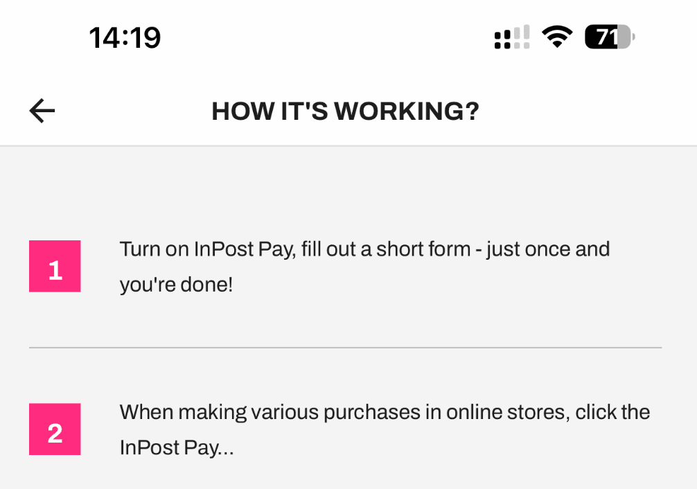 Zrzut ekranu z aplikacji InPost Mobile z ekranem InPost Pay